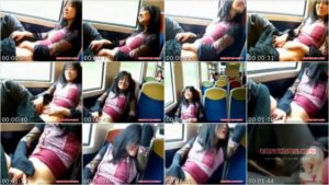 Asian girl fingers herself on public train